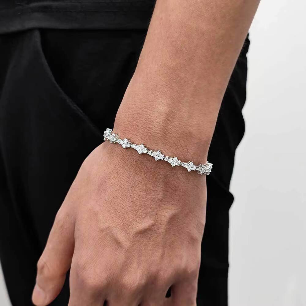 Hip Hop Jewelry Fine Chain Four Leaf Clover Tennis Chain Bracelet for Women/Girls 18K Gold Plated CZ Diamond Tennis Bracelet