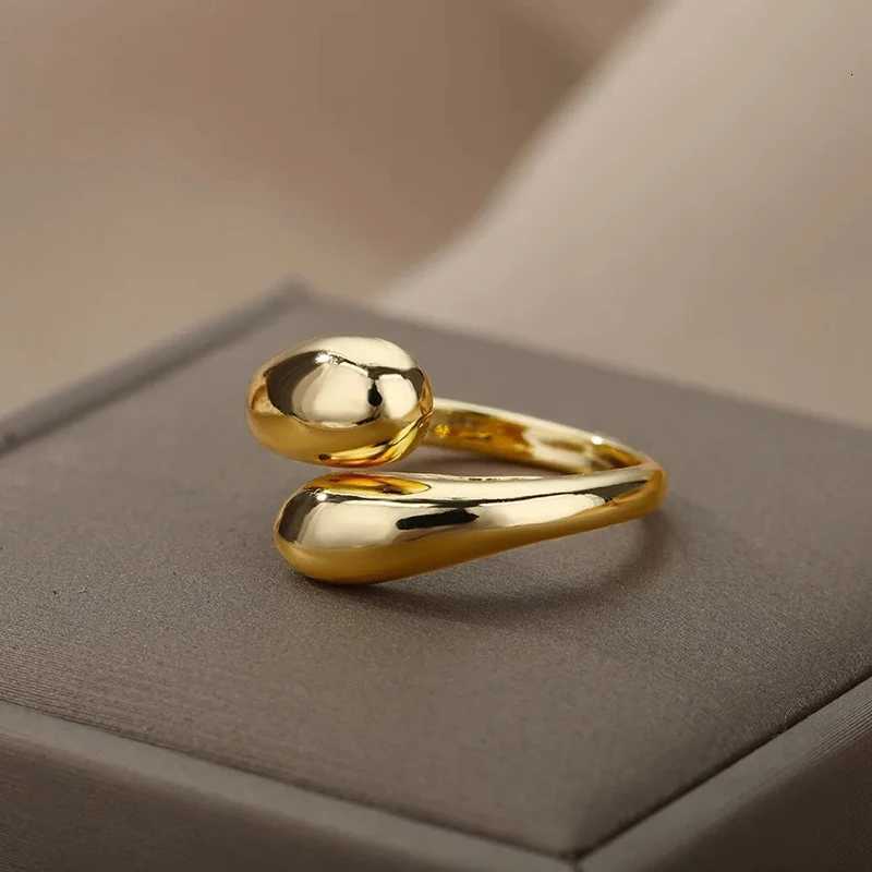 Stainless Steel Smooth Double Ball Beads Rings For Woman Open Gold Color Geometric Wedding Couple Rings Aesthetic Jewelry Gift S250716