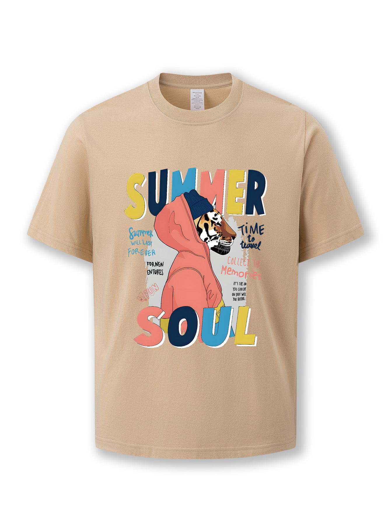 This T-shirt features a round-neck top summer fashion breathable cotton shirt with a cartoon and cute tiger animal design