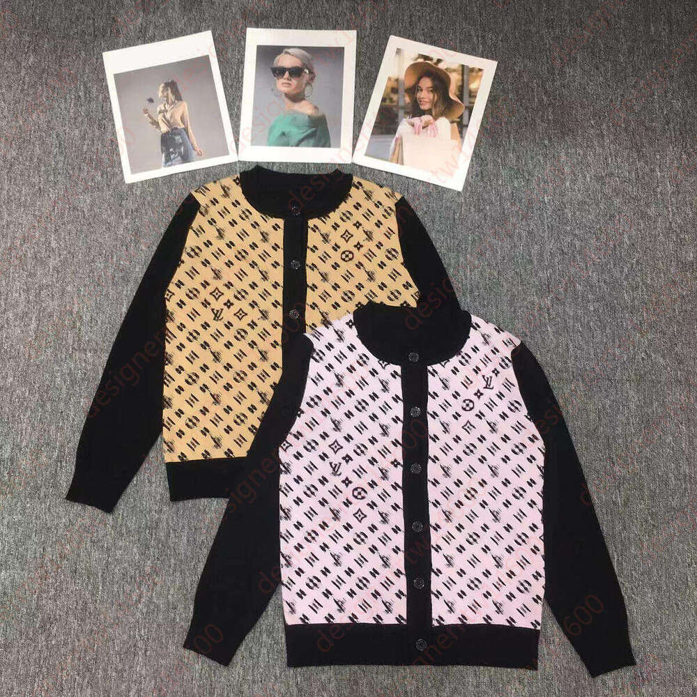 designer coat women autumn round neck Long Sleeve Cardigan Letter geometric pattern printing Splicing sleeve Casual Knit Button Front Sweater loose comfortable