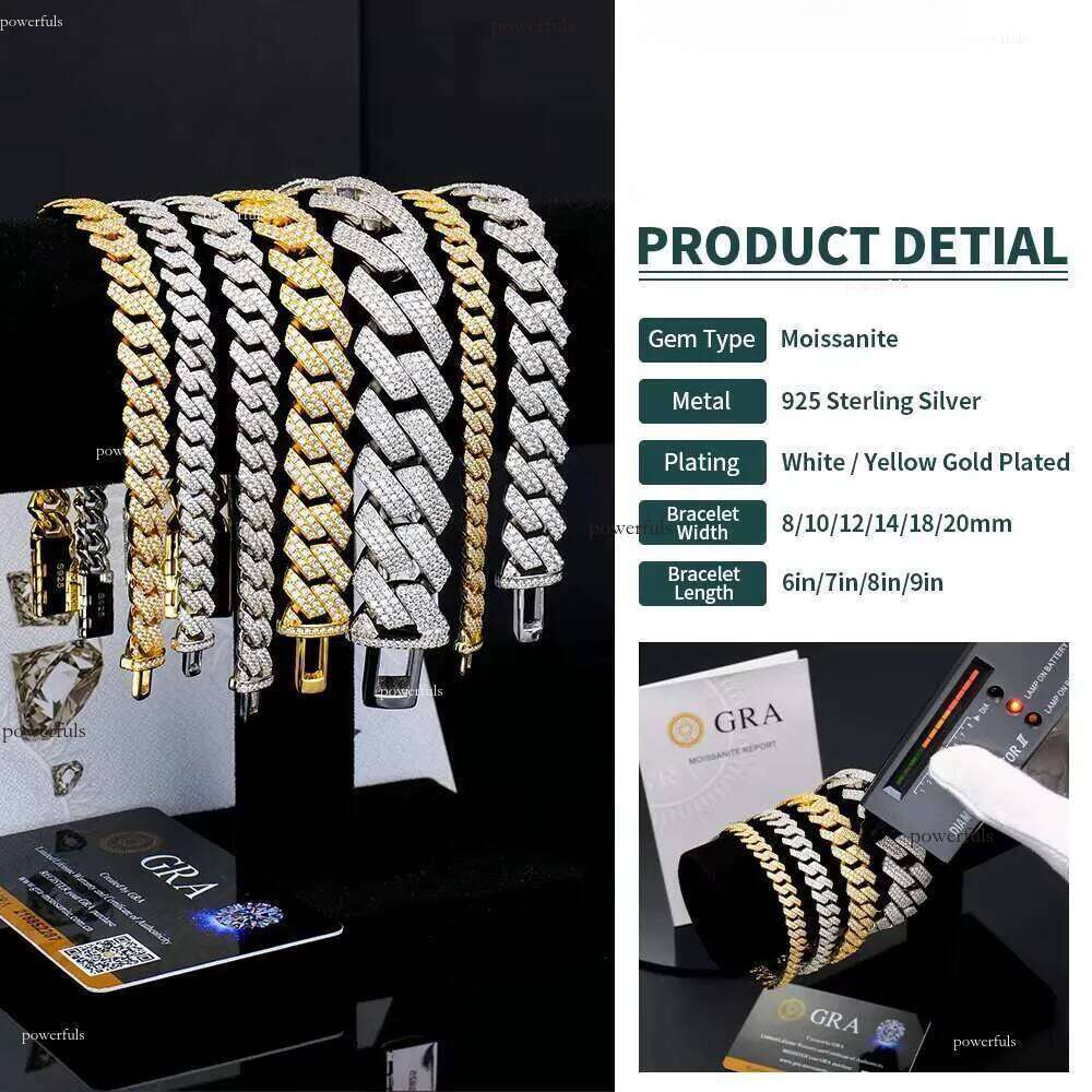 New Arrivals Sterling Sier Jewelry 8/10/12/14/18/20mm Sharp Angled Style Iced Out Moissanite Cuban Link Chain Bracelets