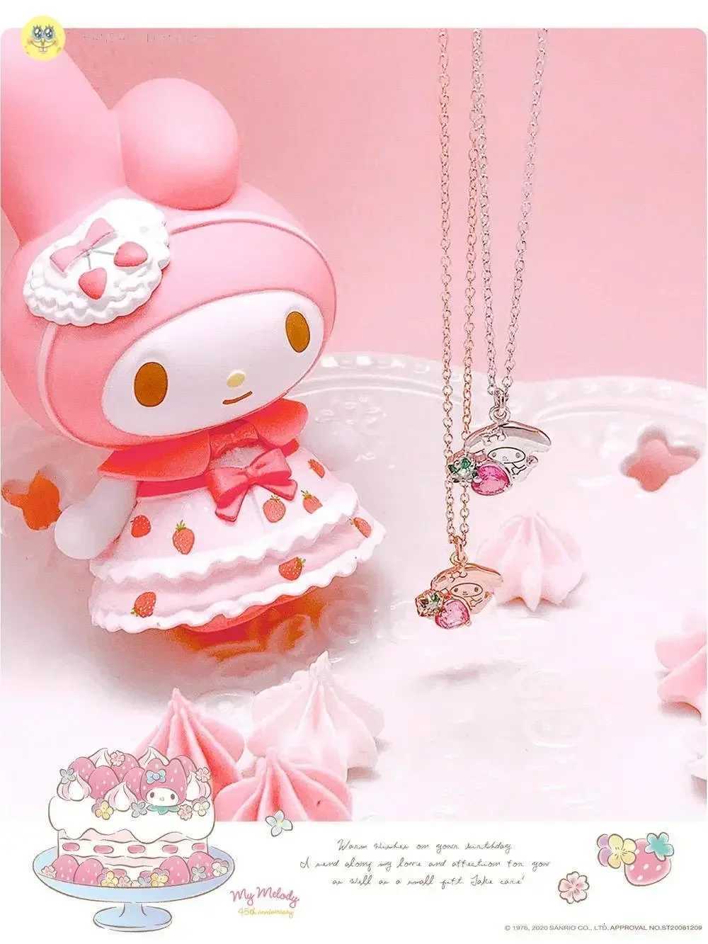 Sanrio Jewelry Silver Jewelry Mymelody Strawberry Bright Crystal 925 Sterling Silver Necklace Kawaii Sanrio Accessories w250716