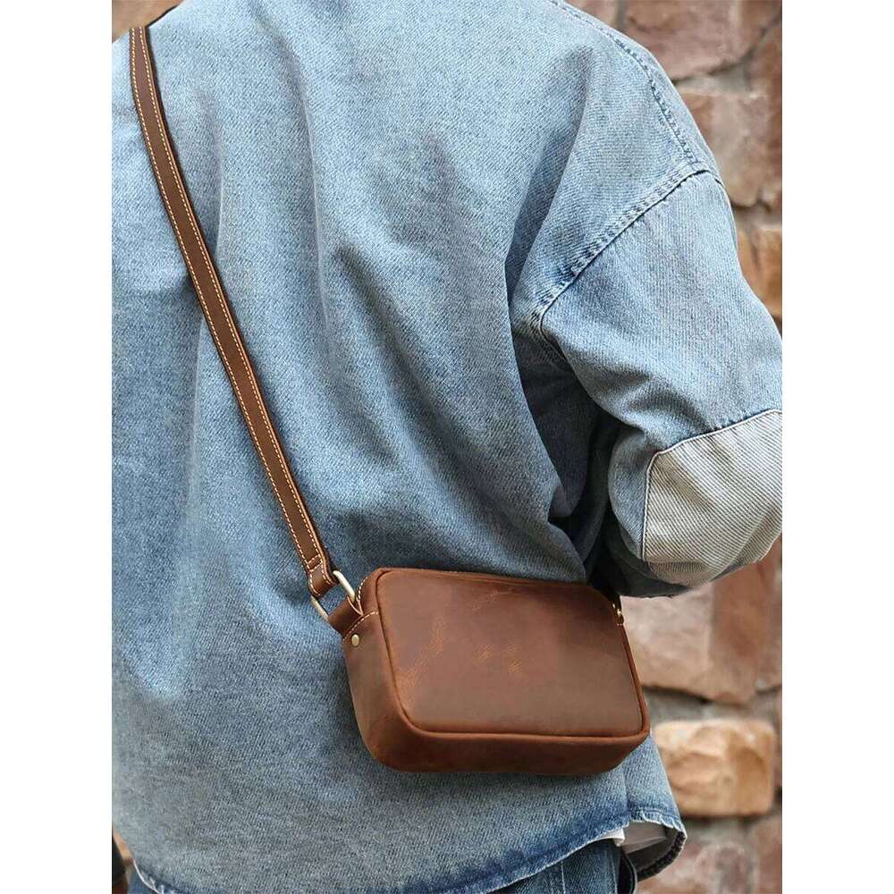 Crazy Horse Messenger Men's Leather Shoulder Mobile Phone Sling Bags For Men Woman Cross Body Bag