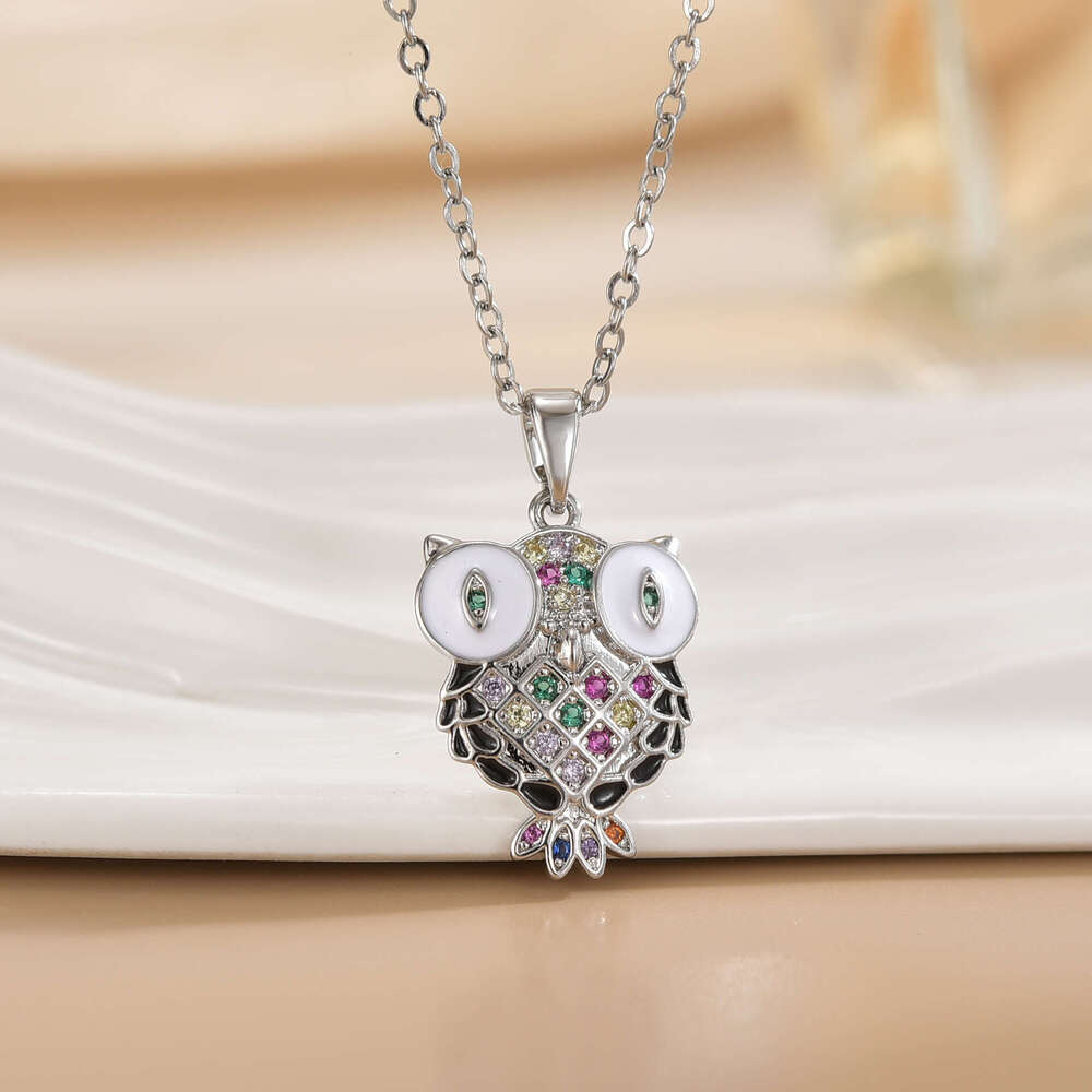 New Women's Fashion Jewelry Oil Drop Cartoon Owl Pendant Ins Style Internet Celebrity Elegant Necklace Versatile Accessory 8B9
