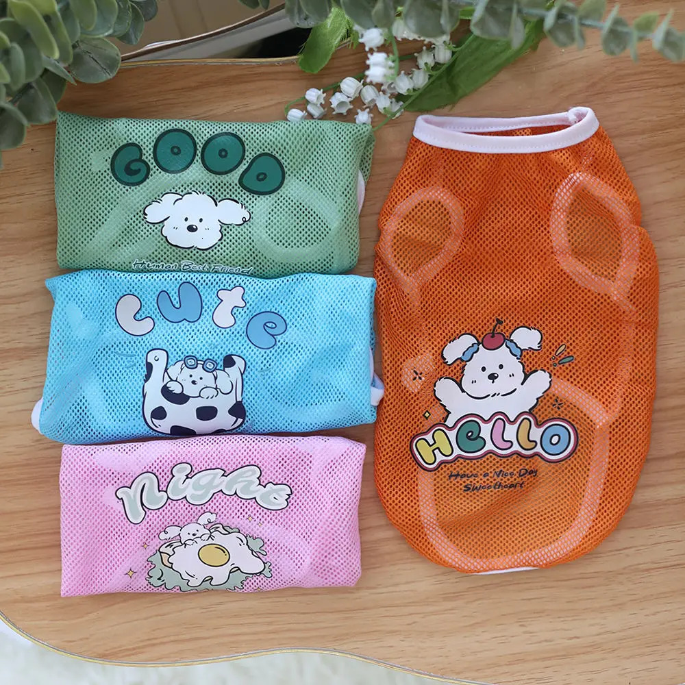 Cats and dogs clothes Spring summer mesh vest Thin cute cartoon printed Bears Golden fur Corgi Medium large 250711