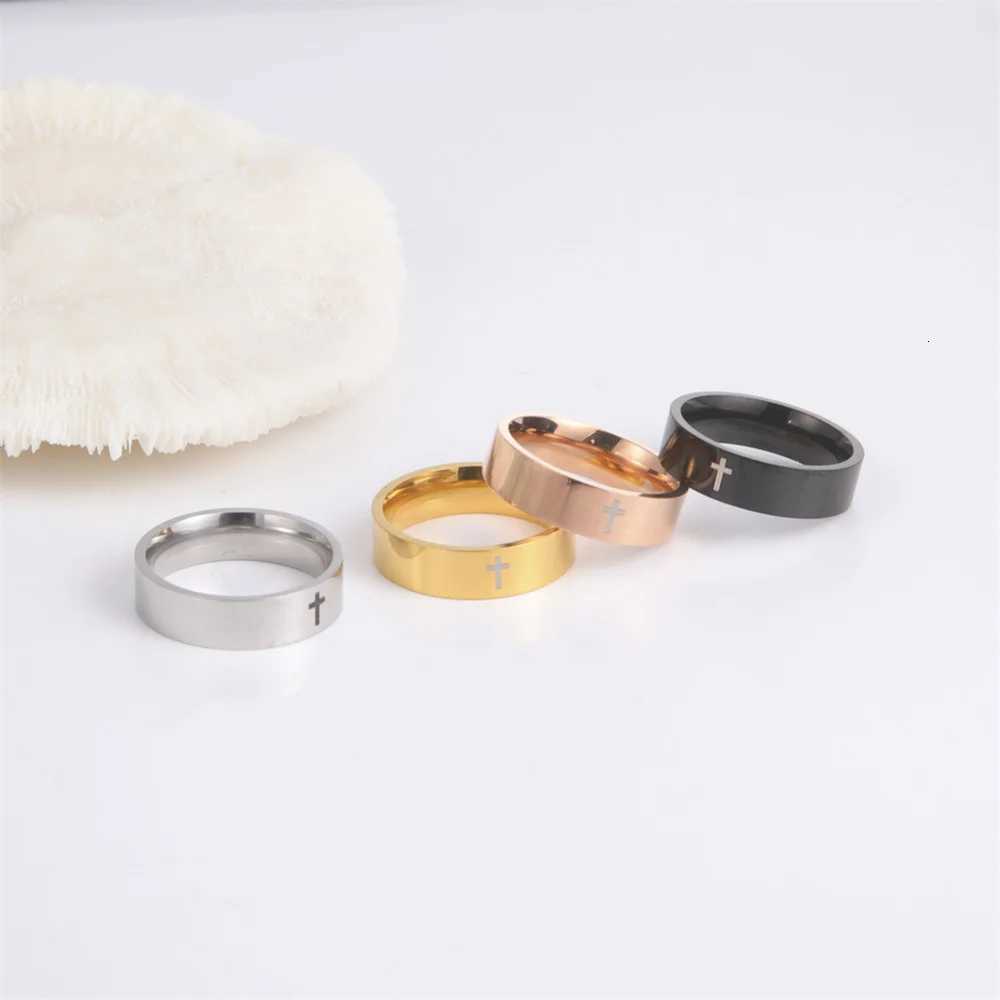 EUEAVAN Hip Hop Cross Couple Rings Women Men Stainless Steel 6mm/8mm Religious Christian Finger Ring Punk Party Jewelry Gifts S250716