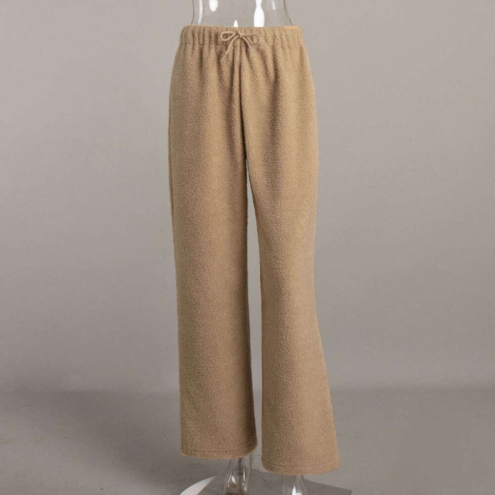 Lamb Wool Wide-Leg Autumn Winter New Women's Casual Elegant Commuter Loose Straight Pants B5