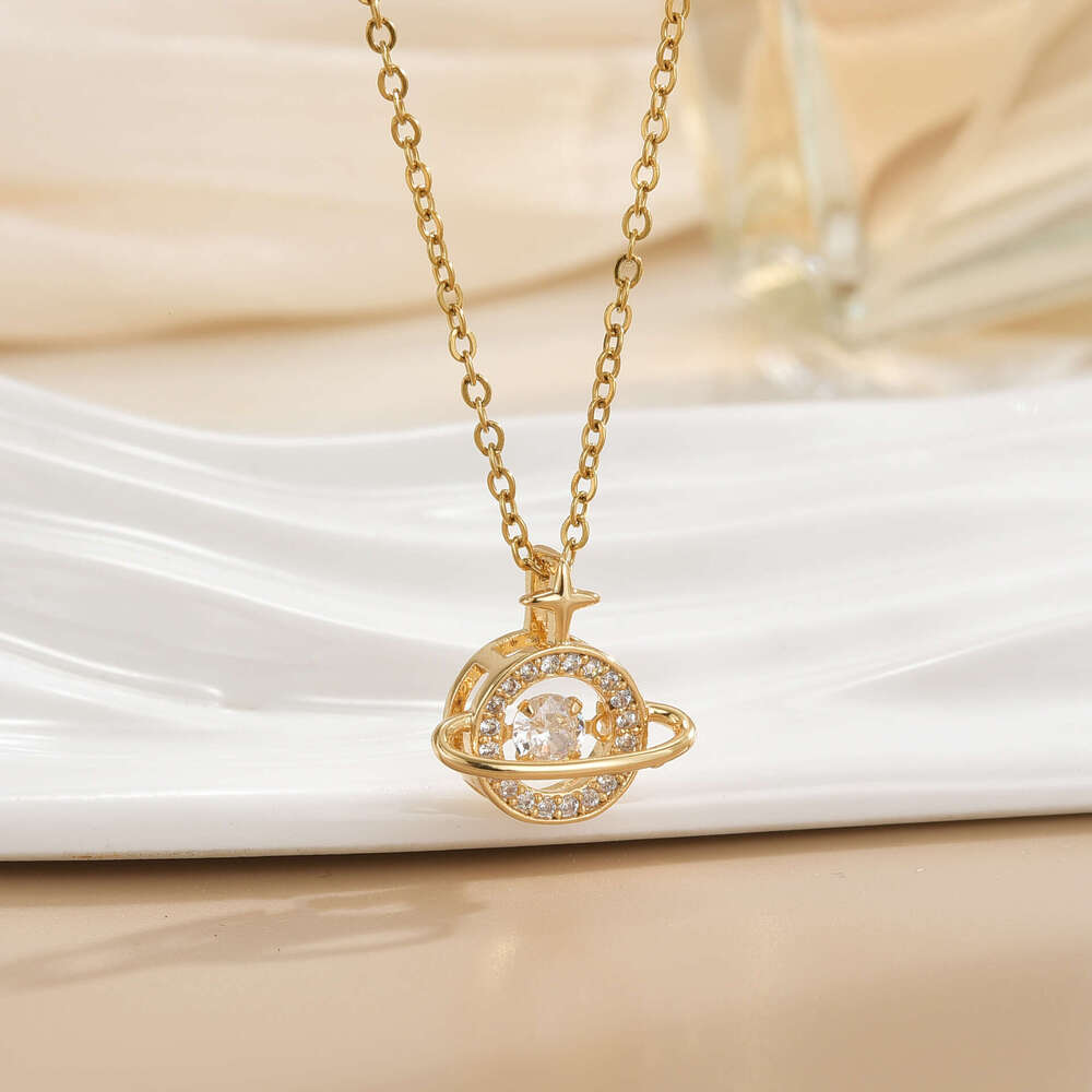 Smart Series Planet Copper Gold-Plated Necklace Niche Fashion Light High-End Clavicle Chain 8D0