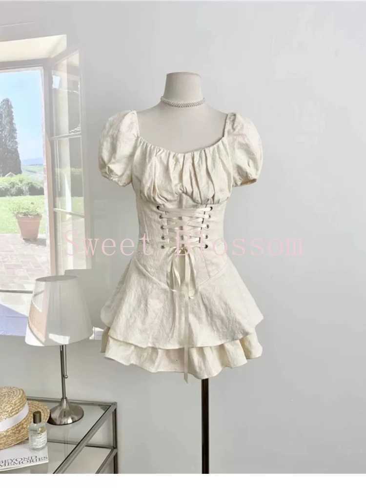 Summer Korean Fashion Sexy Dress Women Pure Desire Sweet Short-sleeved Dresses New Design Sense Hot Girl Slim Fluffy Outfit 2025 R250716