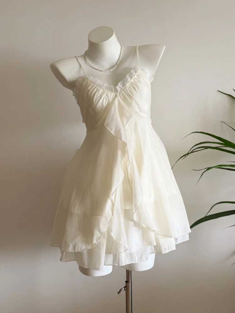 2025 Summer Vintage Sweet Sling 2-piece Set Women Design Chic Loose Chiffon Fairy Suit Female Japanese Elegant Thin New Clothing R250716