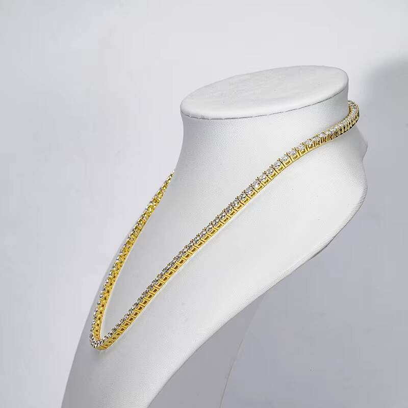 MOISSANITE 4mm Stone Hiphop Women Necklace Silver Tennis Chain Fine Jewelry Necklace