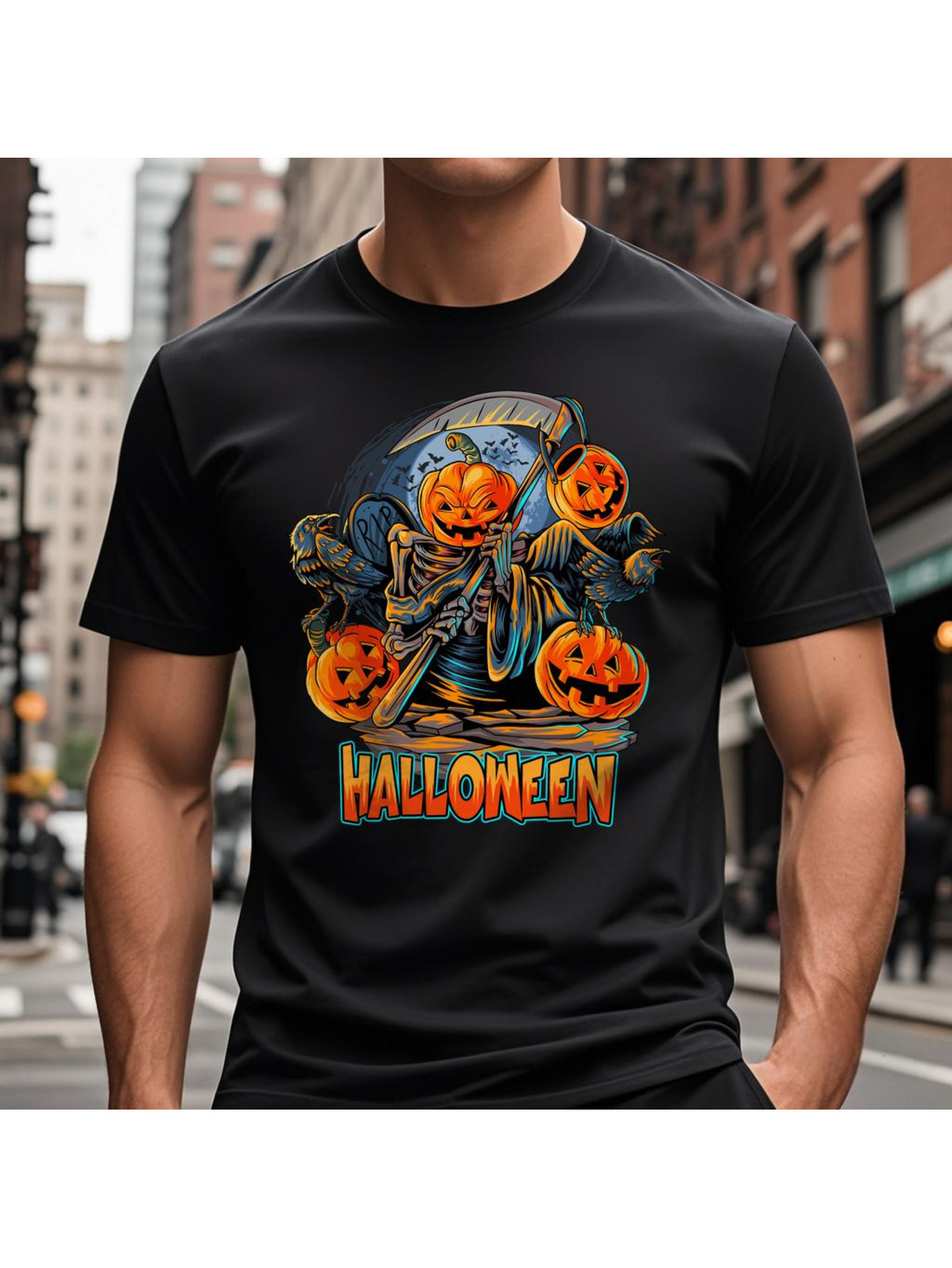 VogueEpoch Men Graphics Round collar Cotton S-3XL White black 180g Short sleeve T Shirts Adult Halloween Wed 5f