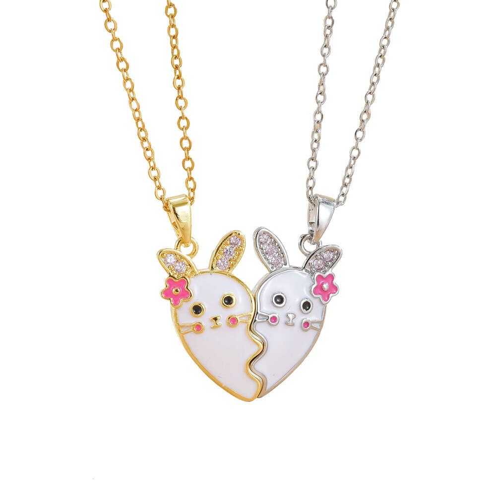 Jewelry Cartoon Splicing Little Rabbit Magnetic Necklace Best Friend Heart Pendant Women's Collarbone Chain 1De