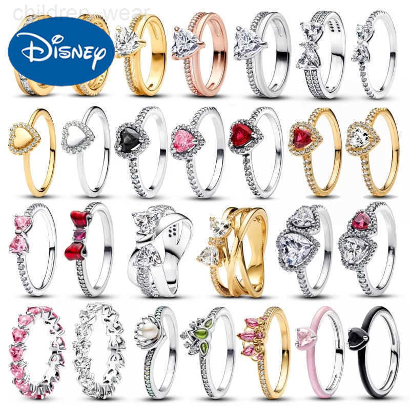 Disneys New Sparkling Double Heart Pink Bow Ring Suitable for Women DIY Jewelry Wedding Gift 2025 Hot W20250716