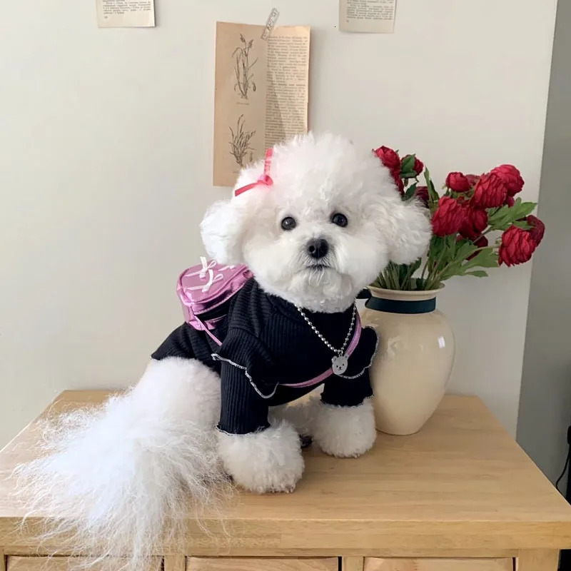 Dog Shirt Vest Pink Puppy Summer Clothes Thin Knitted Undershirt Chihuahua Bichon Girls Costume Flying Sleeves TShirt 250711