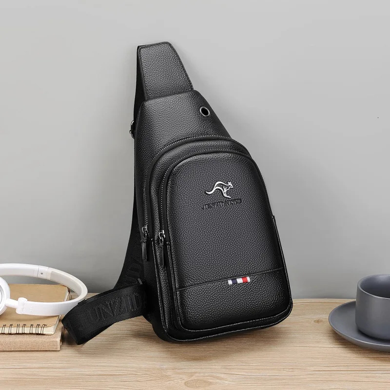 Kagaroo Chest Pack Men Crossbody Bag Leather Chest Bag Travel Sling Bag Black Brown Messenger Shoulder Bag Male 250716