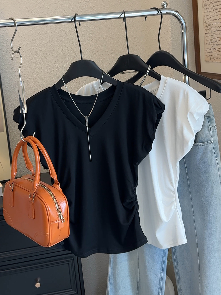 Summer New Women S T Shirt Right Shoulder Puff Sleeve Short For Design Sense Ins Slim Fit Korean Version Versatile Sweet Spicy Girl Top Designer