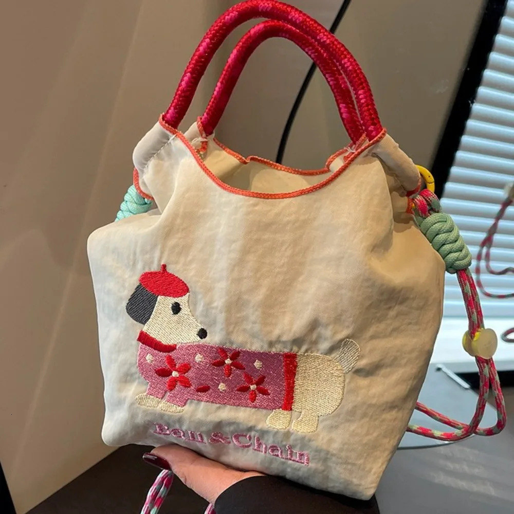Fashion Embroidery Single Shoulder Bag Large Capacity Reusable Messenger Bags Simple Versatile Cartoon Dog Tote Bags 250714