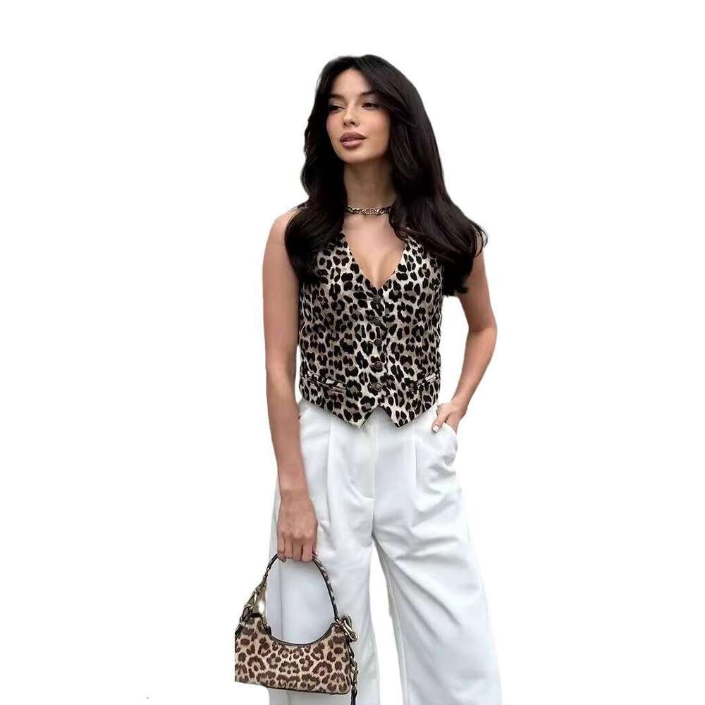 Summer New American Style Slim Fit Pure Cotton Top Hot Girl Leopard Print Vest B5