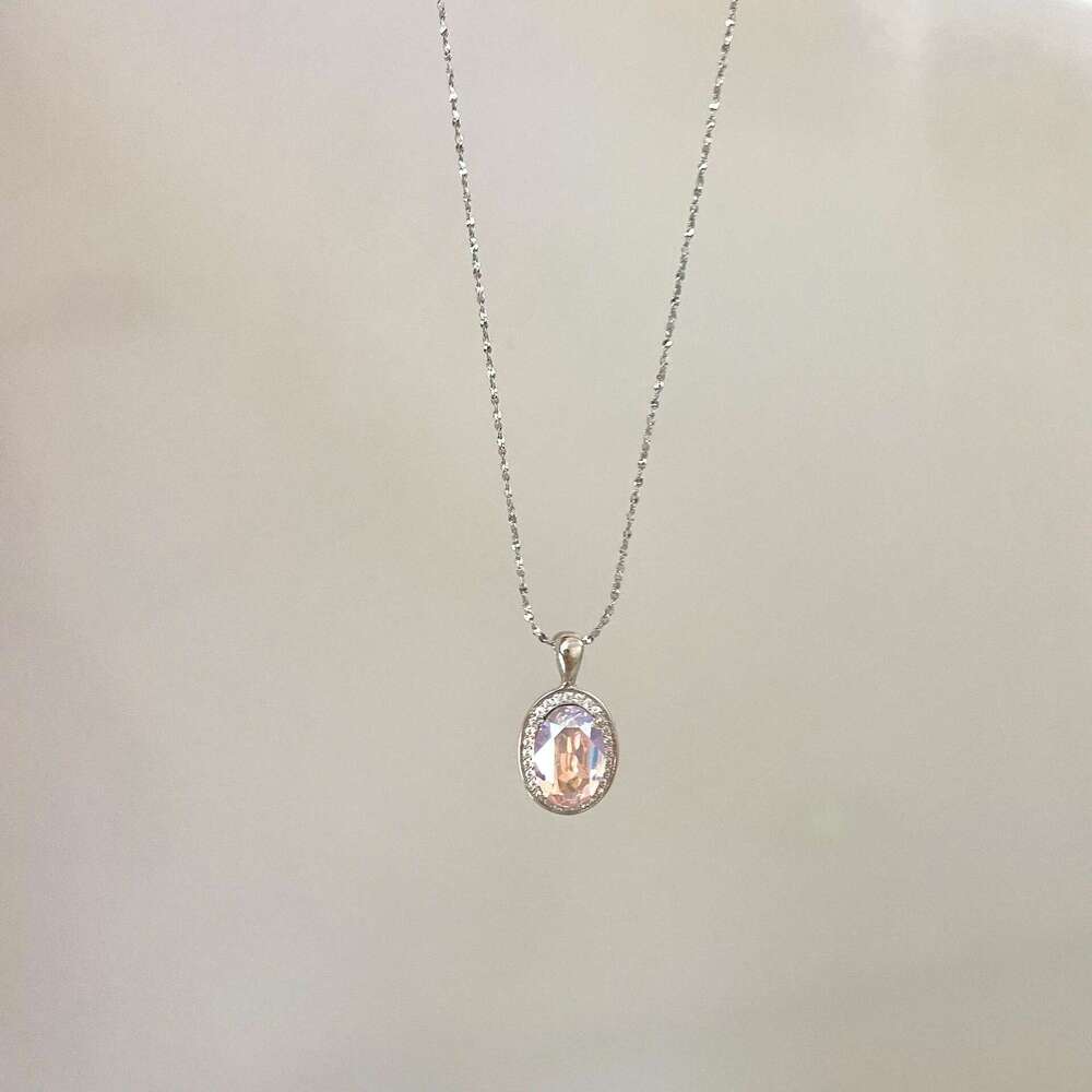 S Pure Sier French Style Brilliant Violet Ice Flower Zircon Necklace Pigeon Egg Oval Pendant Full Dia Collarbone Chain Multiple Styles