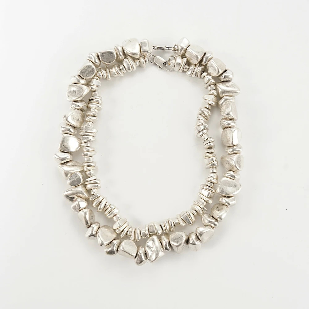 Antique Silver Couples Double-Layer Necklace Set Irregular Heavy Durable Jewelry for Everyday Travel Fashion Accessory 250712