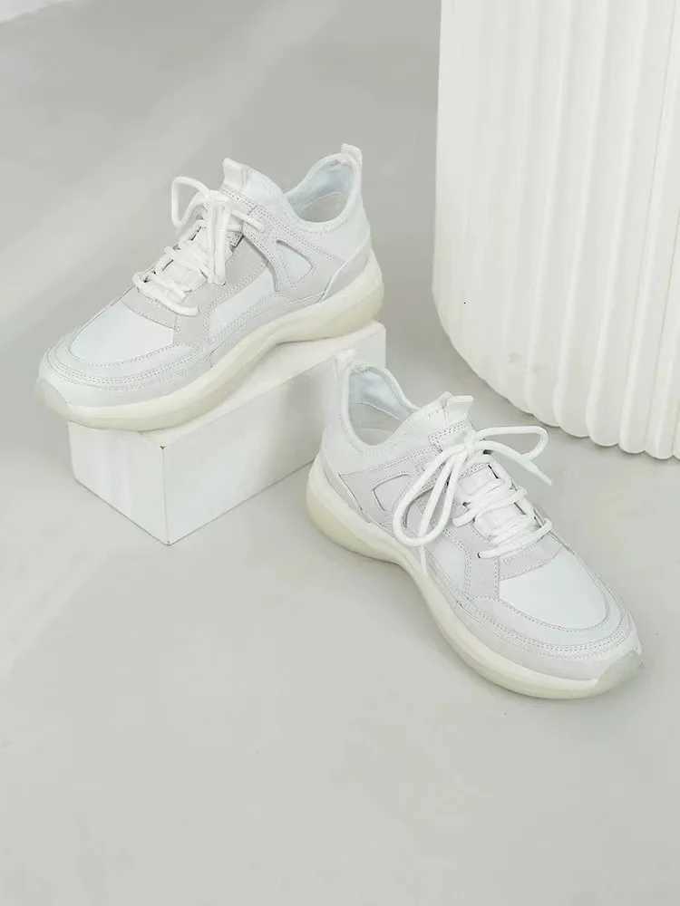 Fashion Sneakers for Women Genuine Leather Contrasting Color Breathable Sports Shoes Thick Sole Comfortable Commute Walking Shoes W250716