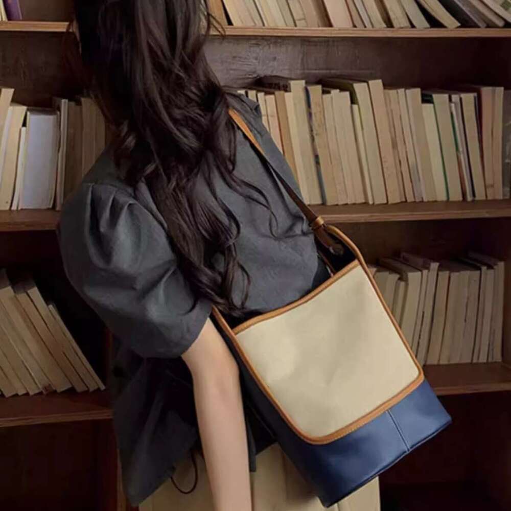 Denim Blue Canvas Bucket for Women 2025 New Summer Niche Designer Commuter Shoulder Crossbody Large Bag