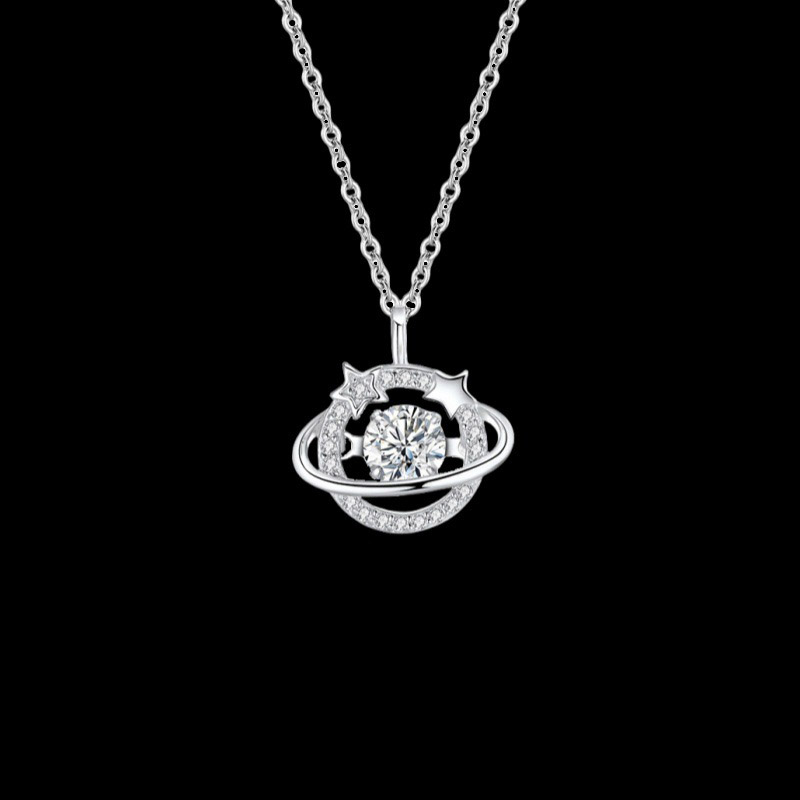 Celestial Blue - Stone Planet Necklace With Star & Rhinestone Rings Magical Sparkle For Everyday & Events High - Quality Jewelry