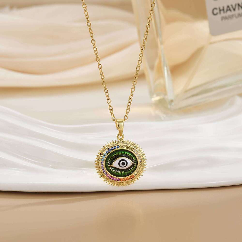 Non-Fading Turkish Blue Devil's Eye Titanium Steel Necklace Niche Collarbone Chain Copper Gold-Plated Pendant For Women 293