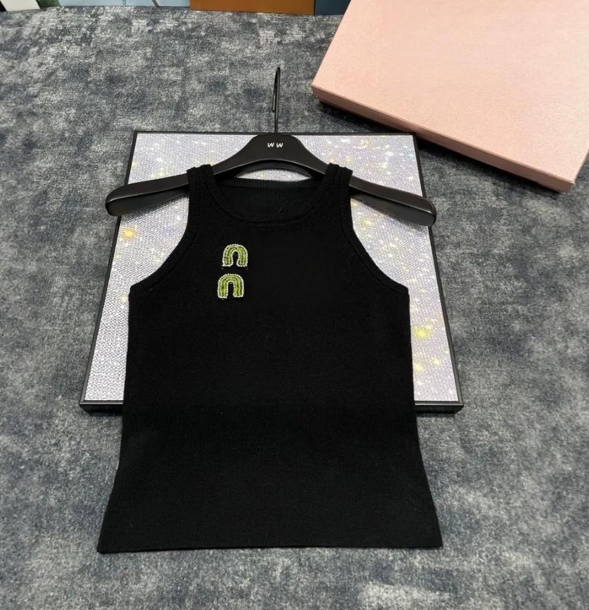 Women Summer Fashion Letter Diamonds Solid Color Slim Knitting Tank Top Ladies Simplicity Office Lady All-match Sleeveless Tops 0716