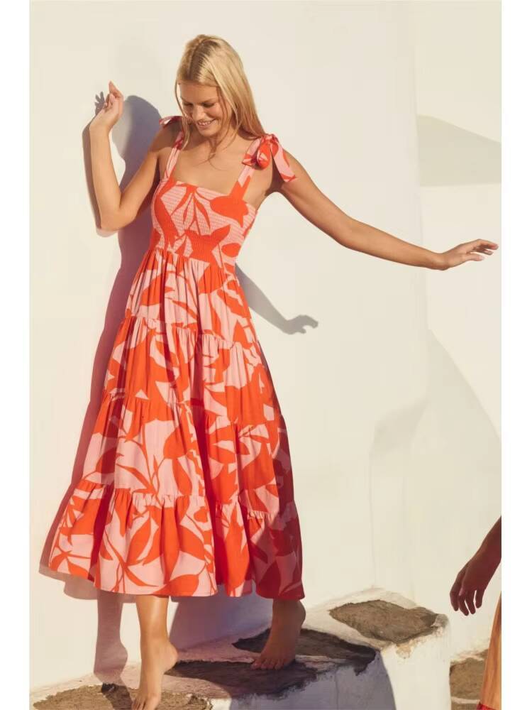 2024 Summer Womens New Fashionable Printed Sexy Sleeveless Hot Girl Strap Long Casual Comfortable Dress For Women dongdumaoyi