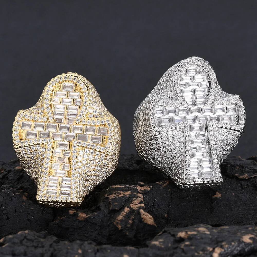 Hip Hop Style Luxury Cross Chilled Ring 925 Silver VVS Moissanite Ring Suitable For Both Men And Women Tested by Tester