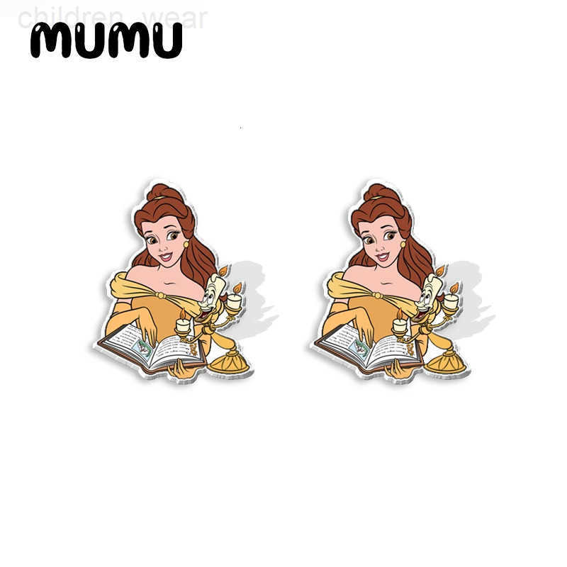 Disney 2024 New Beauty and the Beast Stud Earring Princess Belle Epoxy Jewelry Resin Acrylic Earrings Handmade Gifts for Girls W20250716