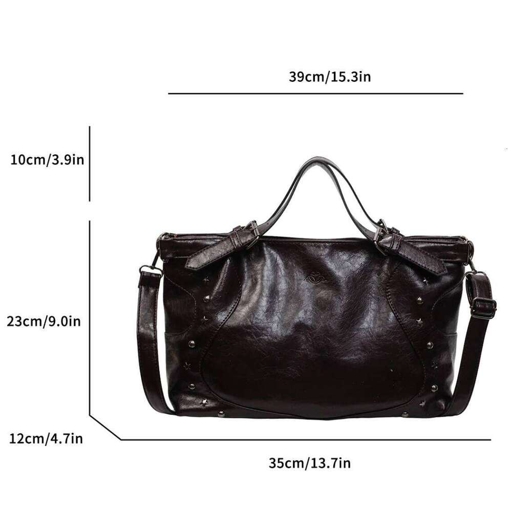 Belt Handle Large Capacity Black Shoulder Crossbody Bags For Women Rivet Quality Pu Leather Handbag Lady Travel Tote Bag