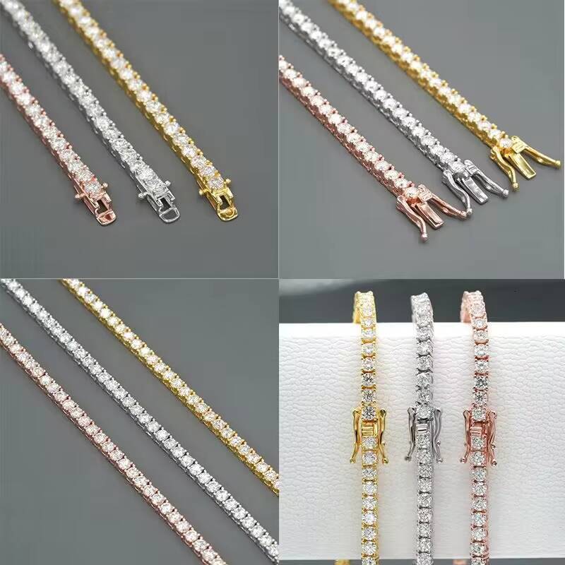 Luxury Men Women Hip Hop Iced Out Fine Jewelry 2MM 3MM 4MM 5MM Lab Diamond S925 Silver Vvs Moissanite Tennis Chain Bracelet