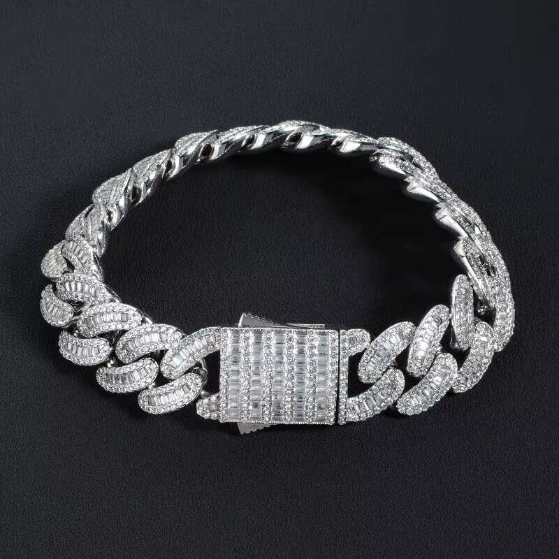 Hip hop jewelry braceletTop jewelry bracelet necklaceCustom 16mm Vvs Moissanite Iced Out Dia Necklace Arc Sterling Sier Baguette Cuban Chain