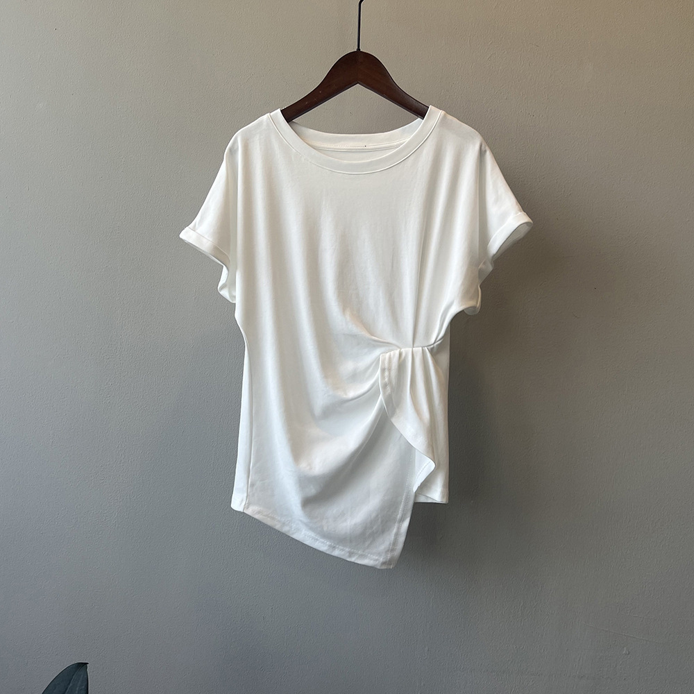 Summer New Women S T Shirt Yanshuang Irregular Round Neck Short Sleeve T Shirt For Women Summer New Design Sense Ruched Waist Top New Designer T Shirt