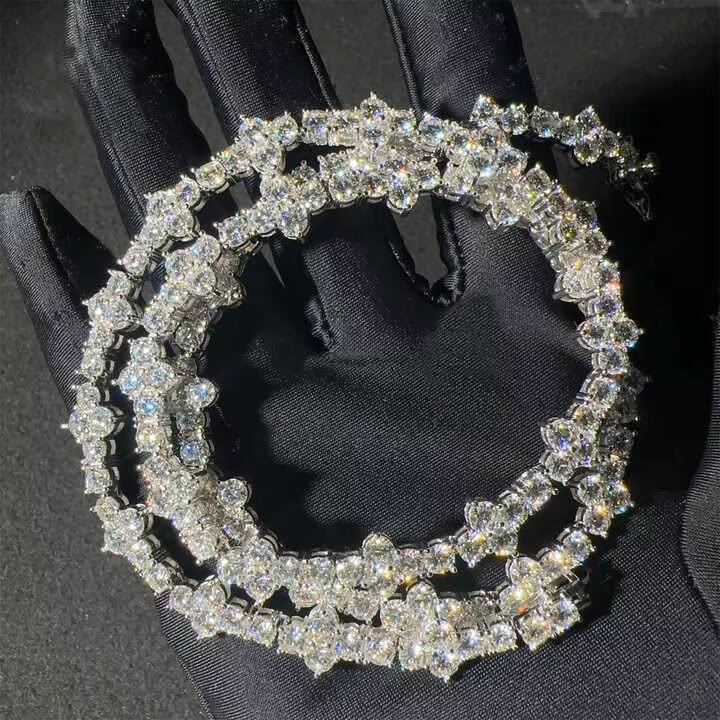 Cross Shape Silver Real Gold Plated Hip Hop Jewelry D VVS Moissanite Diamond Cross Cluster Tennis Fashion Charm Bracelets