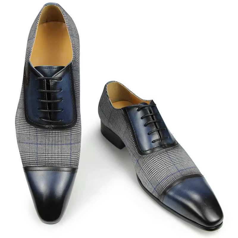 Mens Oxford Dress Shoes Denim Cow Leather Upper Pointed Toe Business Formal Shoes Lace-Up Classic Mens Footwear for Weddings and Offices W250716