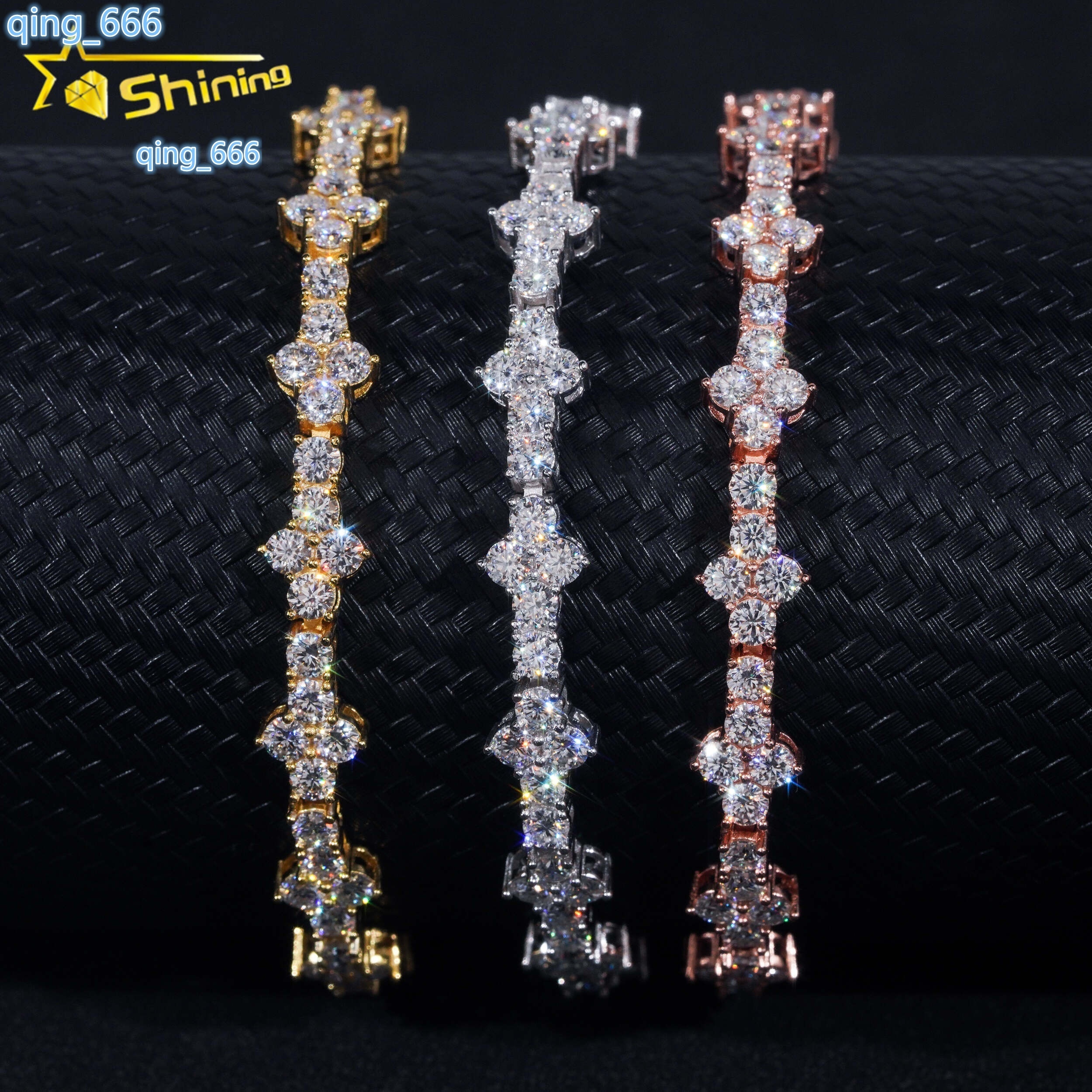 Stylish New Arrival Fashion Femme Design 925 Silver VVS Moissanite Diamond Iced Out Four Leaf Clover Cross Tennis Chain Bracelet
