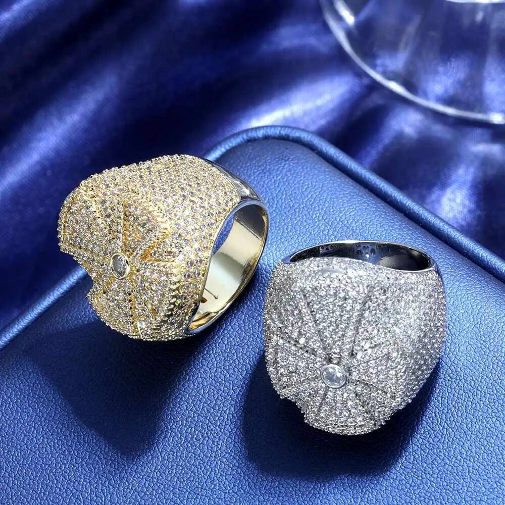 HHIOK Hip Hop Jewelry Fashion Iced Cross Ring for Men and Women Full Pave Shiny Brass Zircon Cross Ring For Gift