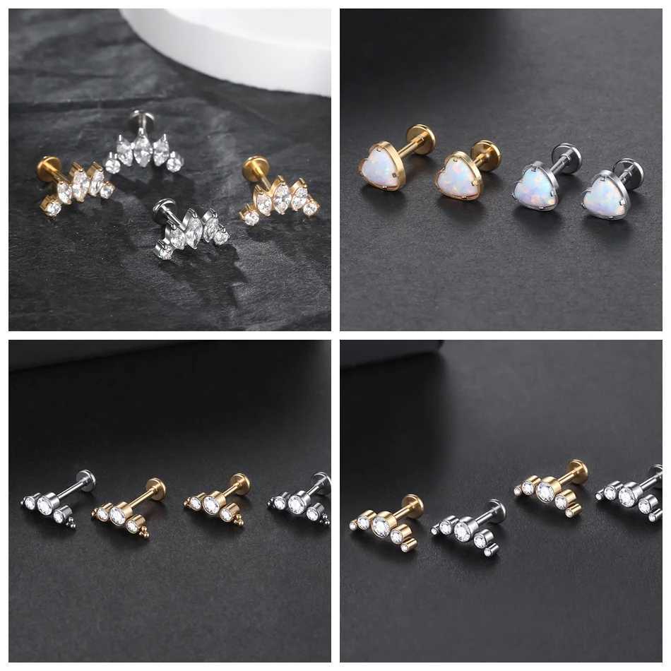 1PC Titanium Cubic Zirconia Stud Earrings for Women Internally Threaded Tragus Helix Labret Piercing Lip Ring Body Jewelry y250715