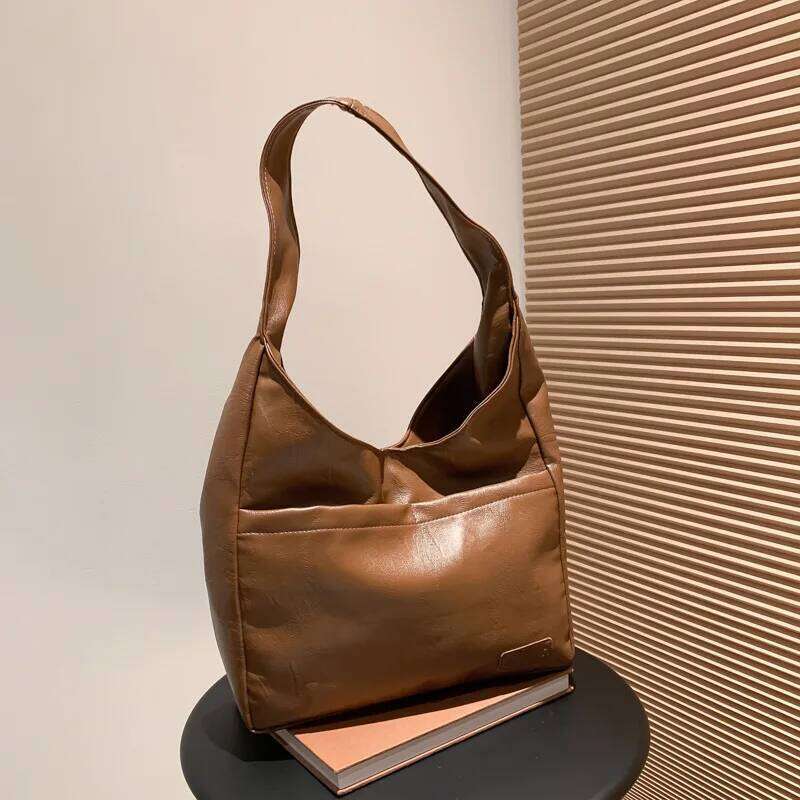 Simple Shoulder Vintage Armpit Large Capacity Girls Handbag Tote Textured Commuter Women's Bag PU Mater