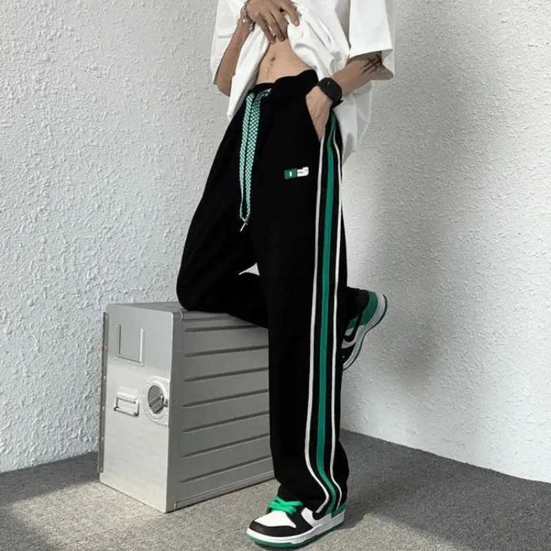 Male Sweat Pants Track Sport Trousers Straight Sweatpants for Men Athletic Stripe Wide Leg Black Stylish Casual New Items in Y2k y250716
