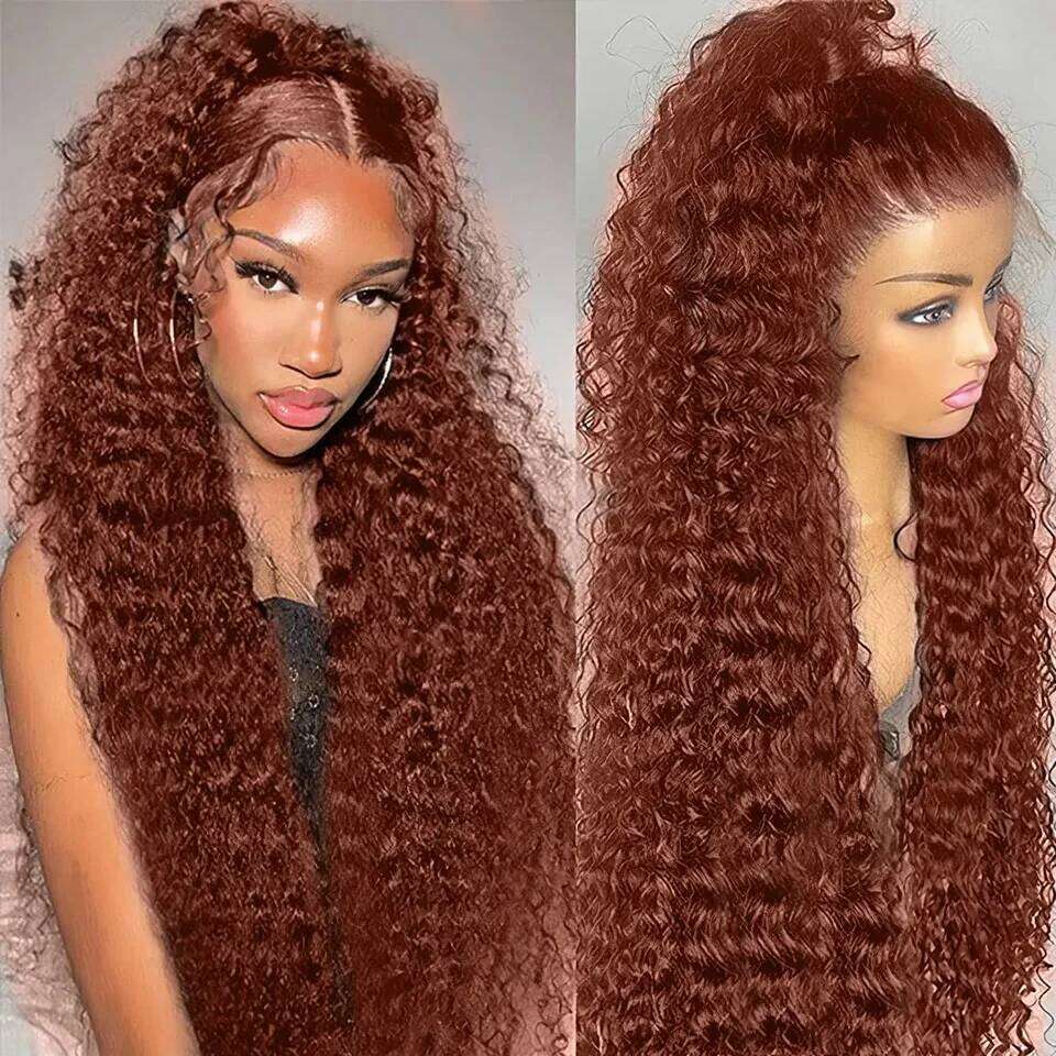 13x4 Reddish Brown Wave Frontal 13x6 HD Lace Front Wigs For Women Deep Curly Human Hair 4x4 Closure Wig