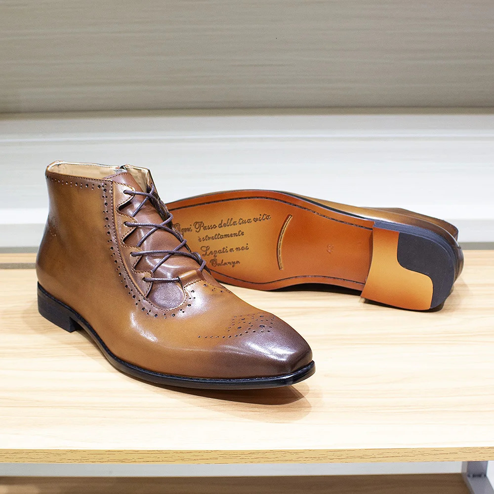 Autumn Fashion Genuine Leather Mens Ankle Boots Handmade Lace Up Zip Stylish Oxford Shoes High Quality Dress Boots for Men 250715