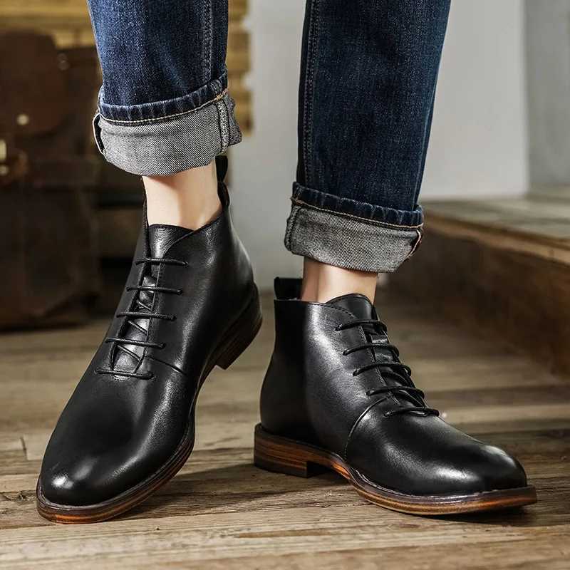 Retro Ankle Boots For Men High Quality Genuine Leather Shoes Elegant Lace Up Business Office Footwear W250716