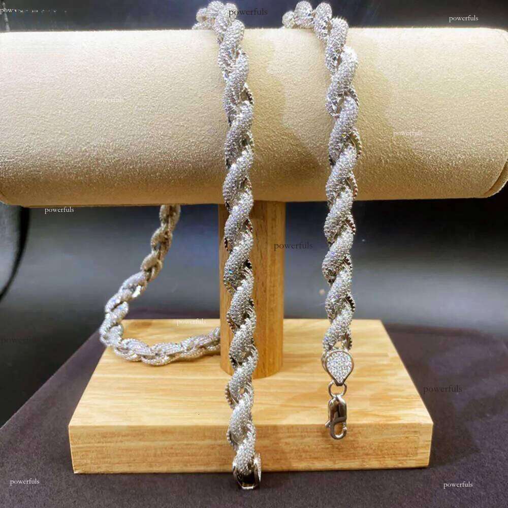 New Arrival Fashion Jewelry Popular White Gold Plated S Iced Out 8mm Vvs Moissanite Hip Hop Rope Chain Necklace for Men