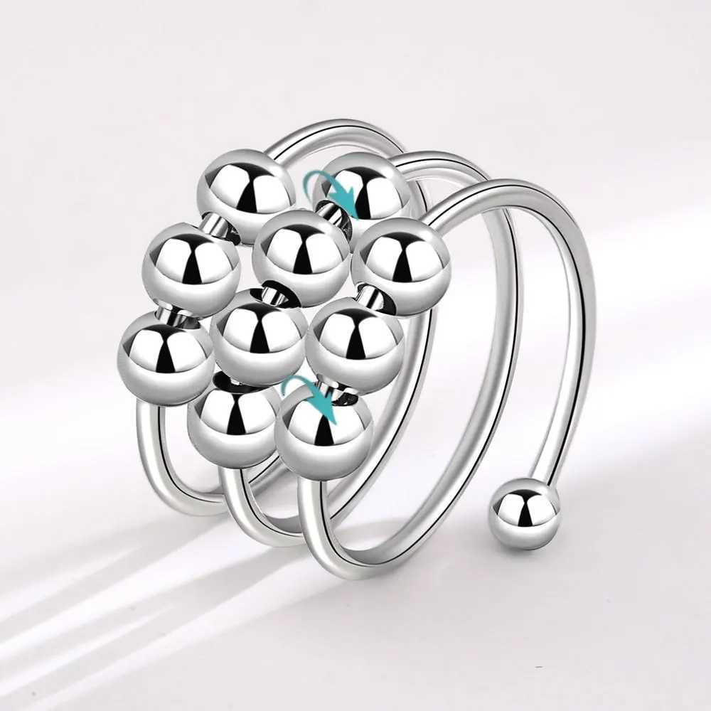Rotating Stacking Round Beads Anxiety Fidget Rings For Women Twisted Metal Copper Wedding Anti Stress Ring Jewelry Bague Femme S250716
