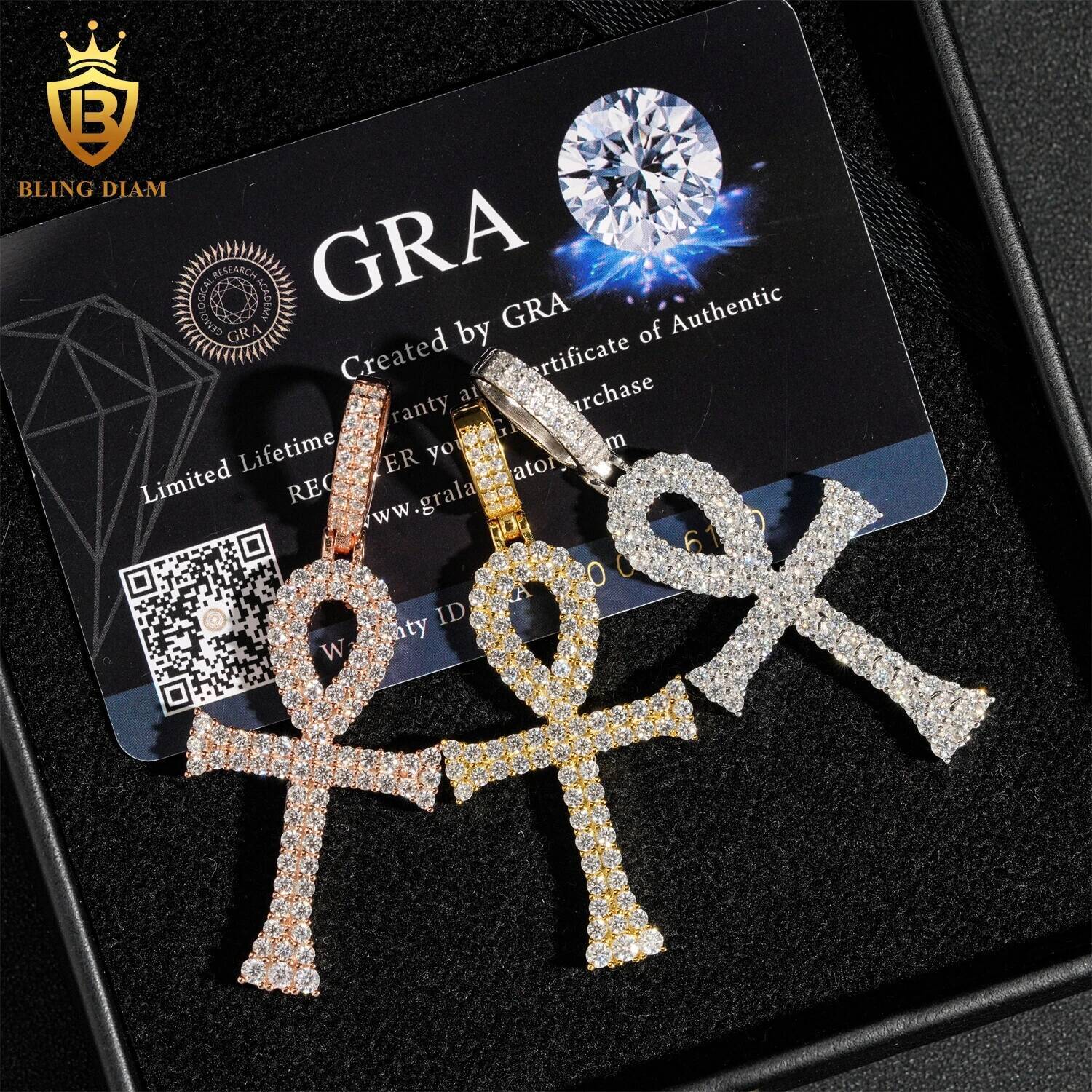 925 Sterling Silver 1.1/1.9mm Moissanite Cross Pendant Hip-hop D Color Diamond Pendant Women Men Pass Tester Cuban/Tennis Chain